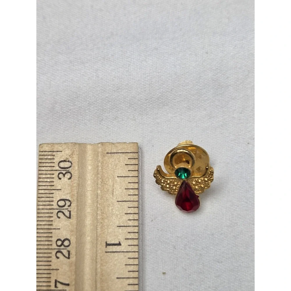 Gold-Tone Angel Pin‎ with Red & Green Glass Stones, Metal, 1 in, Angels Theme